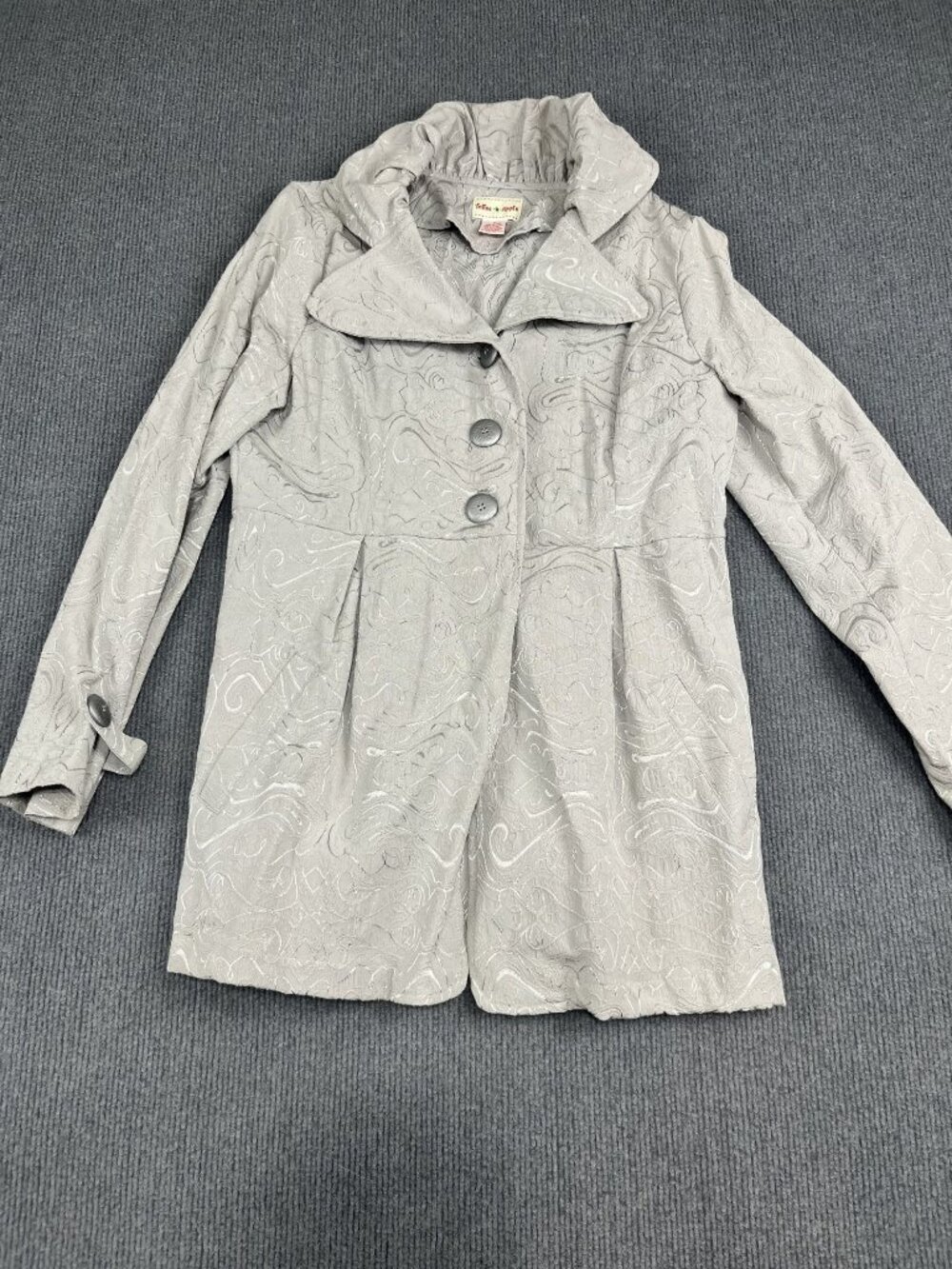 Toffee Apple Womens Gray Textured Button-Up Coat High Collar Small
